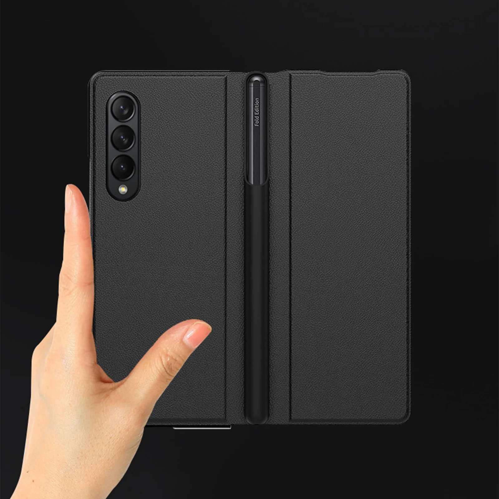 Leather Folding Case for Samsung Galaxy Z Fold 4 5G Slim Folding Smartphone Case with Pen Slot Hinge Shockproof Phone Case
