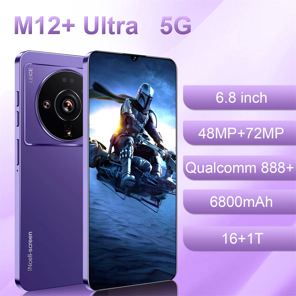 

Factory Direct Cheap Global Version M12+Ultra Smartphone 6.8 Inch Mobile Phone 4G/5G VoIP Phone 16GB 1TB Celulares 6800mAh