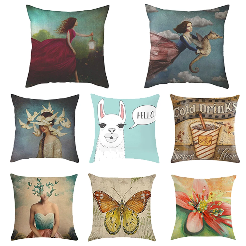 

45X45cm Flower Stamen Linen Soft Cushion Pillowcase Car Linen Office Sofa Home Decor Removeable Decorative Pillowcases