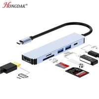 6 in 1 usb c hub type c to usb 3 0 2 0 4k hdmi type c quick charge tf sd card adapter for macbook pro laptop pc accessories