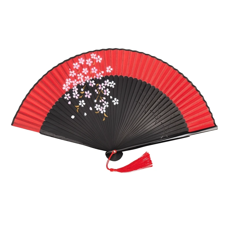 

Handheld Fan Sakura Printing Folded Fans Spun Silk Bamboo Hand Held Props For Dancing Cosplay Home Office Wall Diy Decoration
