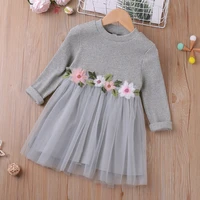 2022 spring autumn long sleeve patchwork mesh dress casual dress embroidered decoration kid clothes children dress