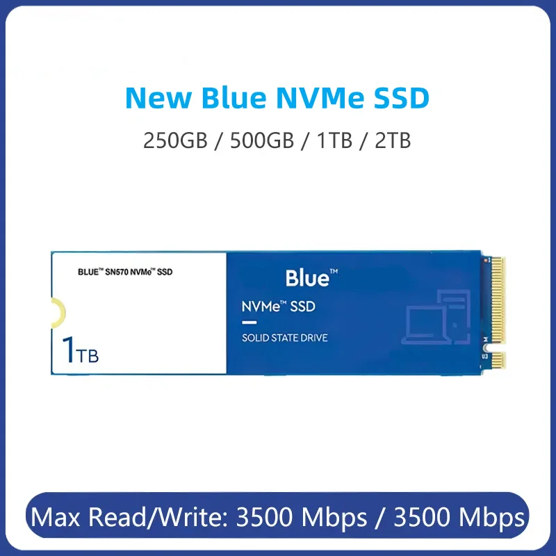 

Новый Синий SN570 NVMe 2 ТБ 1TB 500GB 250GB SSD PCIe3.0 * 4 M.2 2280 Внутренний твердотельный накопитель для ноутбуков и ПК