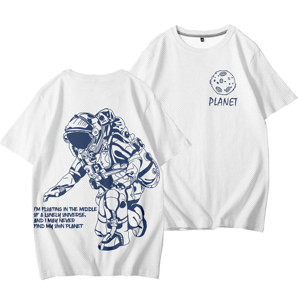 

Youth Unisex Hip Hop Soldier Tshirt Summer Mesh T-Shirt Spaceman Print Short Sleeve Top Tees Skull Astronaut Half Sleeve T-Shirt