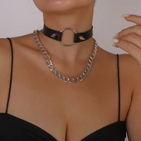womans fashion black punk choker necklace pu leather goth rivets metal chains collars party club sexy gothic female accessories