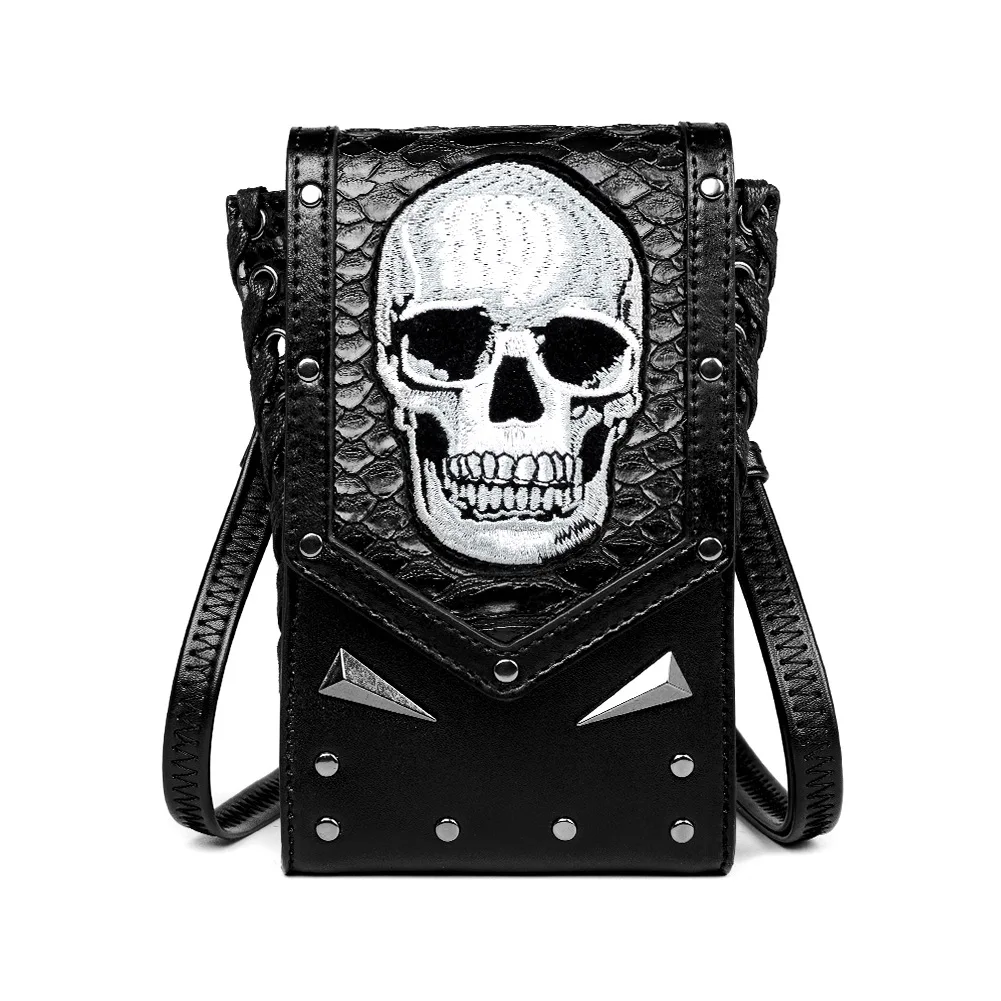 

Ladies One Shoulder Messengerbag Solid Color Outdoor Skull Motorcycle Women's Bag Mobile Phone Lipstick Key Change Storagebag