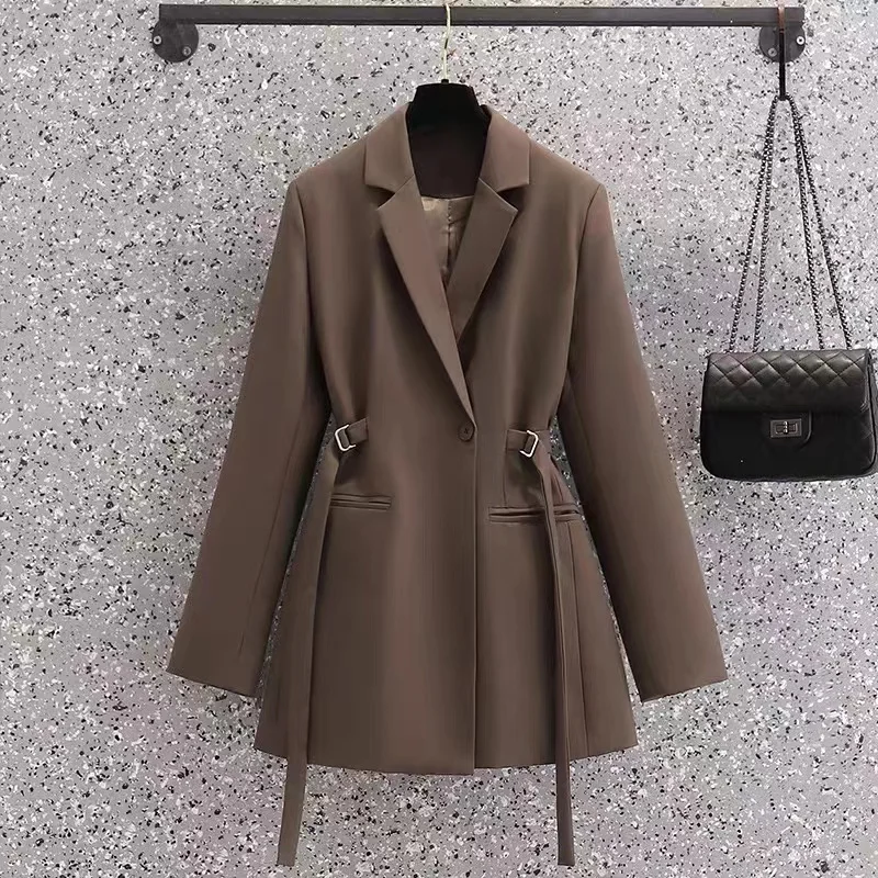 Casual Loose Suit Jacket Women's 2022 Spring New Fashion Korean Version Retro Temperament Waist Mid-Length Suit Jacket Clothes