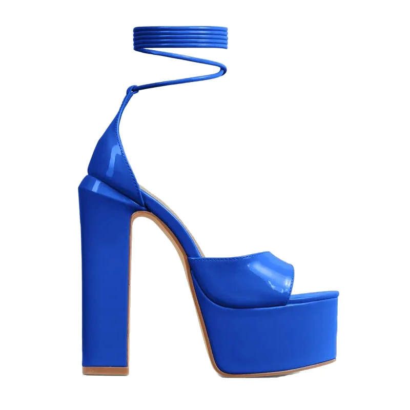 

2022 New Sexy Women's Sandals Lace Up Platform Thick High Heels Summer Fish Mouth Party Shoes Black Blue Pink Gold Plus Size 43