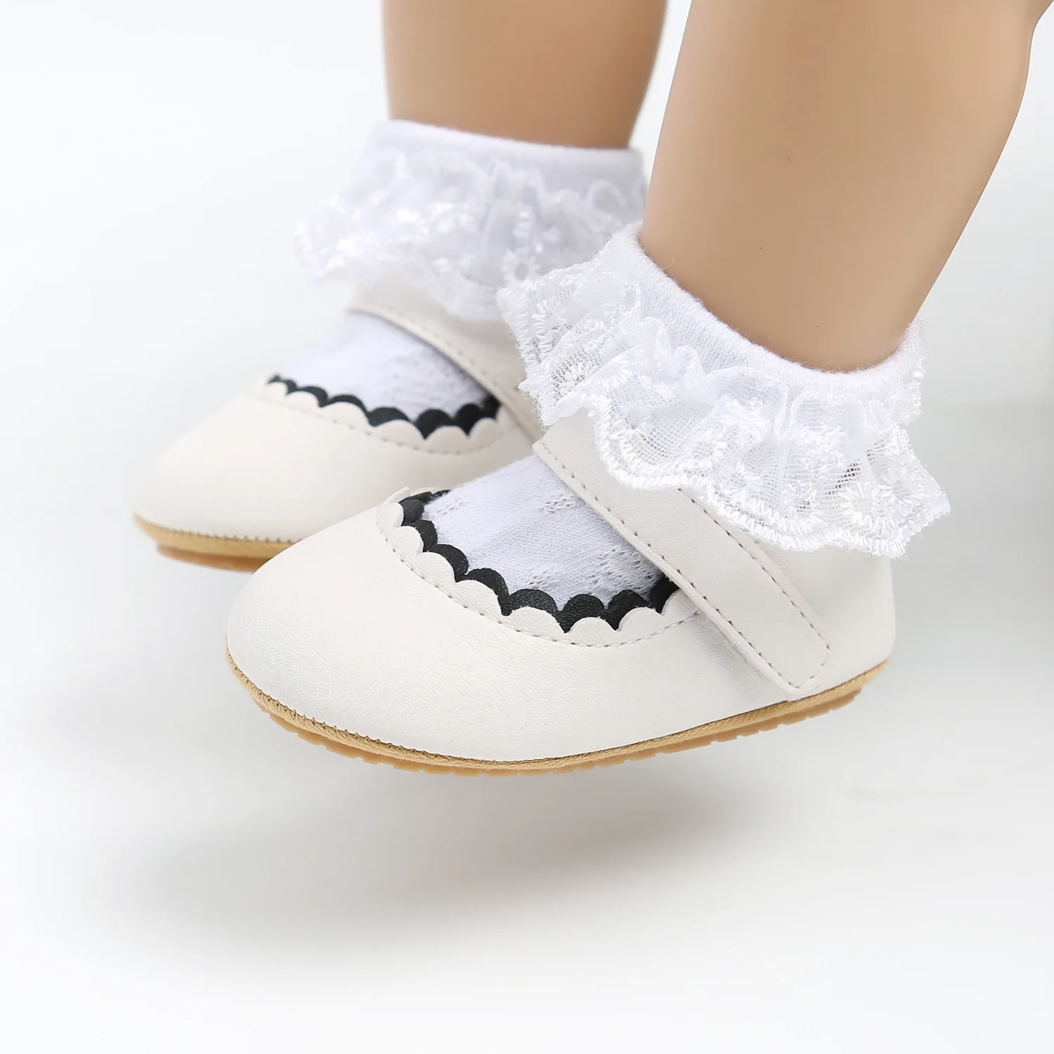 

Soft Leather Baby Moccasins Shoes Newborn Rubber Sole First Walkers Floral Border Toddler Shoes Infant Girls Anti-slip Prewalker