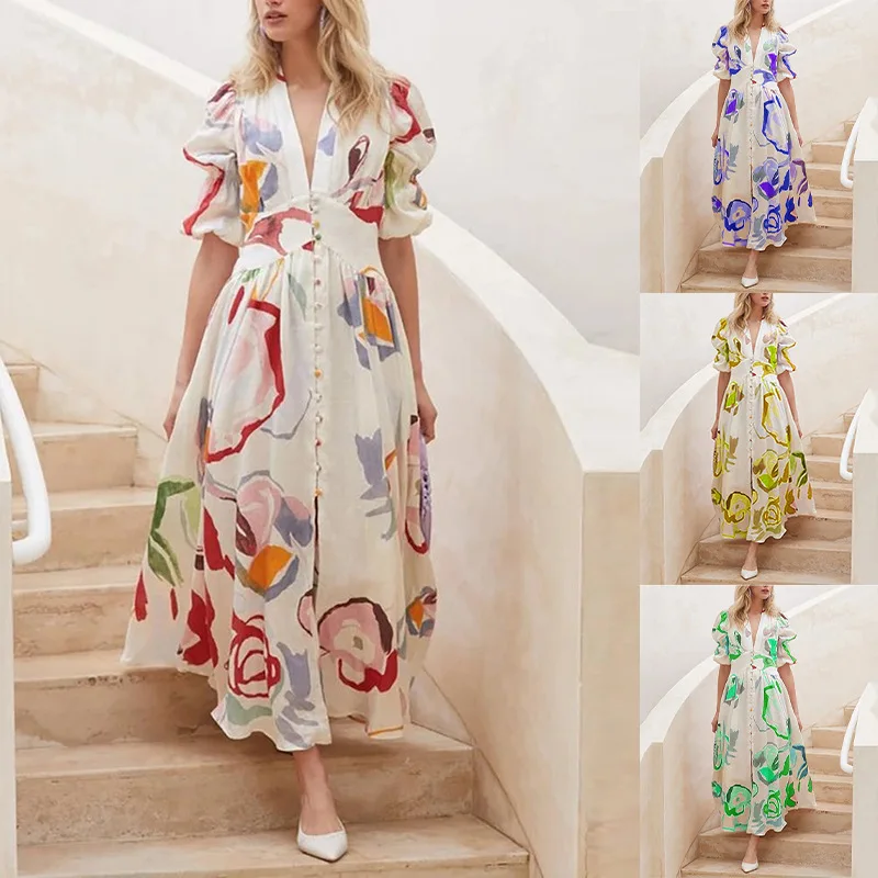 

Spring/Summer 2023 New Women's Elegant Button Swing Dress