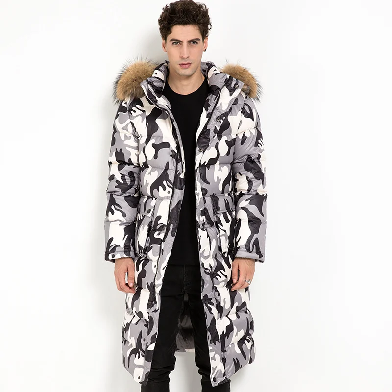 

Aootti Thick Warm Winter Long Jacket Men Clothes 2022 Streetwear Camouflage 90% Duck Down Coat Fur Hooded Overcoat Hiver L031