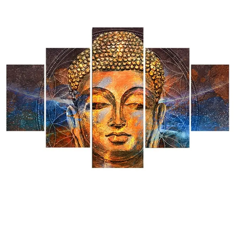 Модульная Настенная картина Будда с золотым лицом 5 шт. постер на холсте