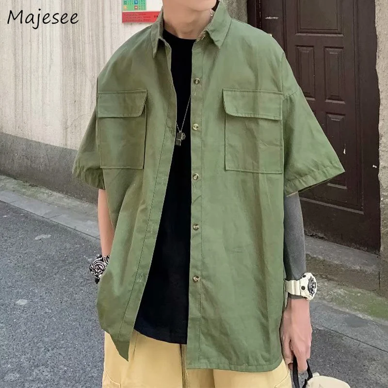 

Shirts Men New Cargo Handsome Japanese Casual Male All-match Harajuku Teens Retro Baggy Streetwear Popular Fashion Clothes Solid