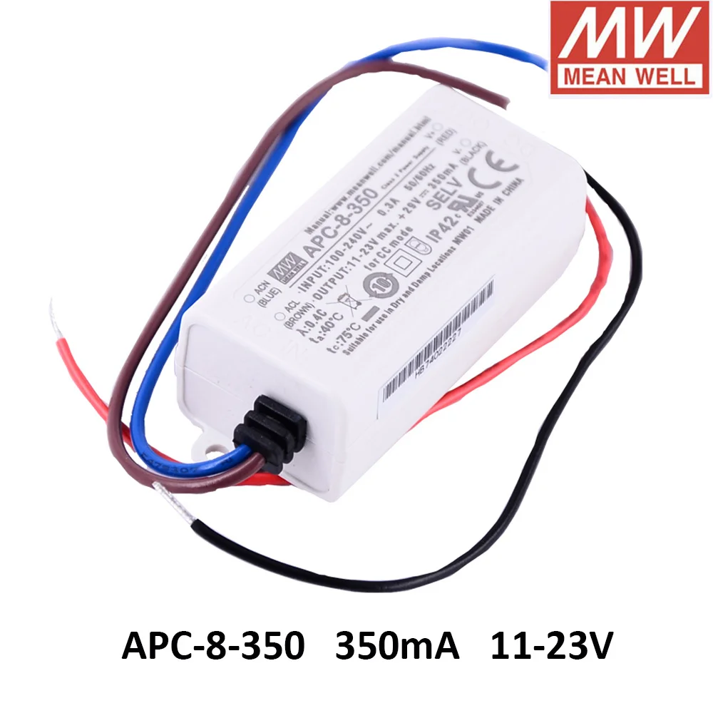 Тайваньская компания MEAN WELL APC-8-350 источник питания с одним выходом 8W 11 ~ 23v 350ma с драйвером постоянного тока для светодиода для светодиодного экрана