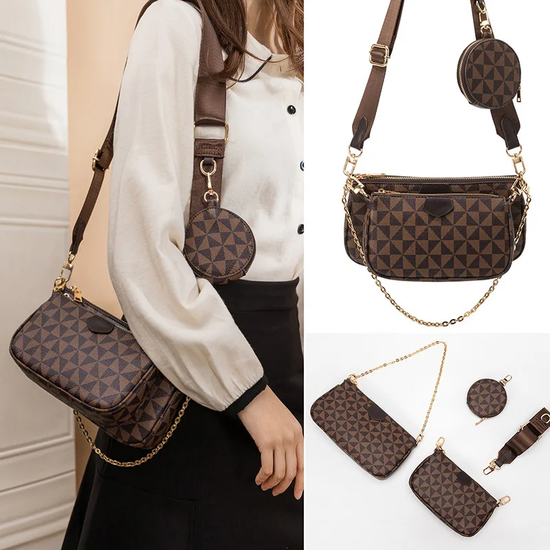 

Shoulder Bags for Women Luxury Designer Printed PU Leather Handbags Chain Female Crossbody Purse 3pcs/Set 2022 New Trend