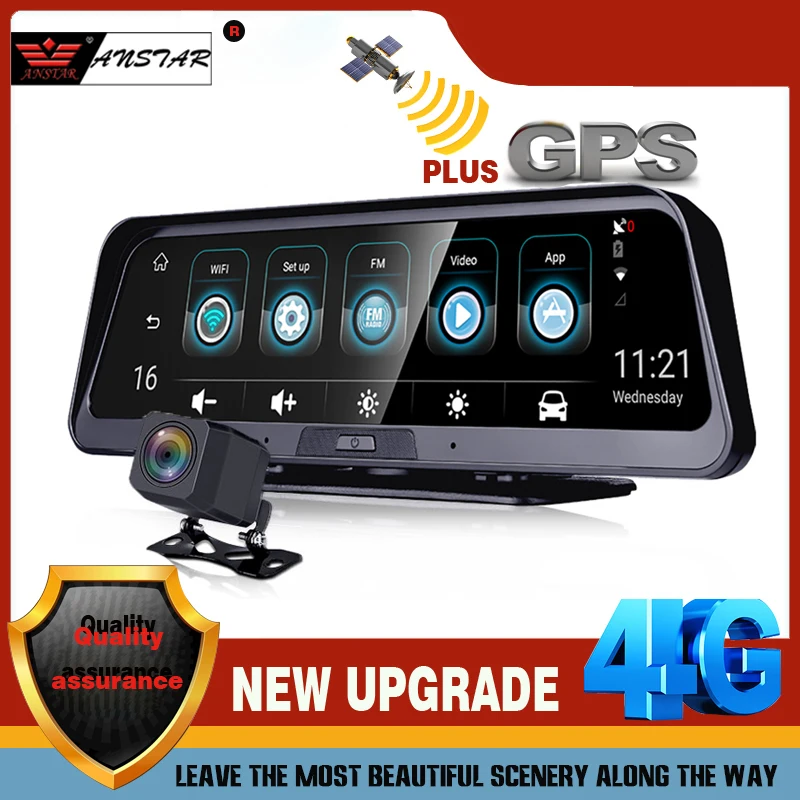 Видеорегистратор ANSTAR, 10 дюймов, 4G, Android, WiFi, GPS, ADAS, 1080P