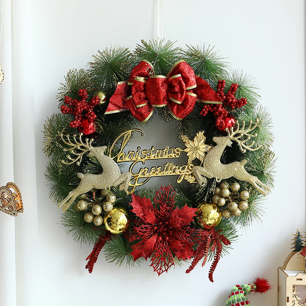 

Christmas Wreath for Front Door Artificial Rattan for Home Window Wall Door Hanging Ornaments Xmas Garland Decorations Navidad