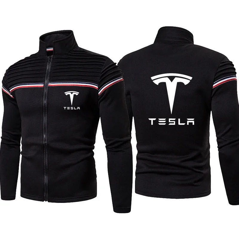 

NEW Autumn New Men's jackets TESLA logo Wrinkled shoulders Men's Sport Jacket tops Cotton casual trend Men's zipper jacket