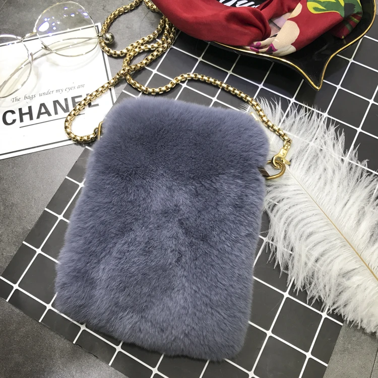 Rabbit Fur Real Fur Bag for Woman Hand-woven Luxury Charm Retro Bucket Bags Female Chain Women's Handbag Plush Designer Warm