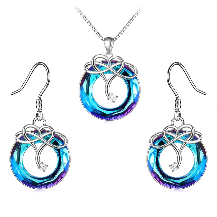 

For Daughter - S925 I Love You Until Infinity Crystal Necklace and Earrings Set, Fashion Infinity Love Pendant Jewelry for Women