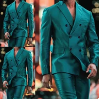 2 piece mens suit double breasted satin slim fit groom prom wedding dress tuxedo tailored suit