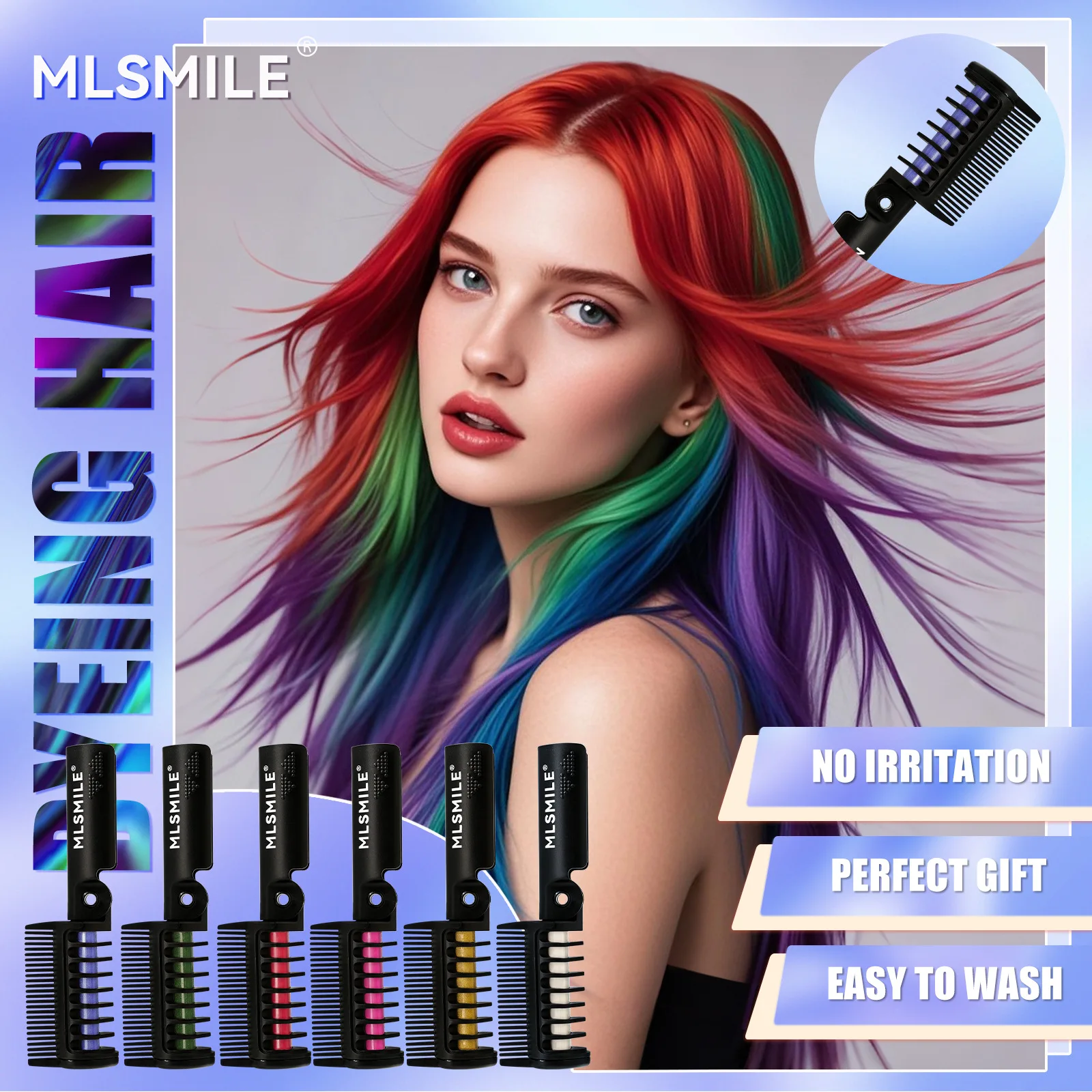 Фото MLSMILE 12 цветов, временная расческа-краска для волос, моющаяся, складная, одноразовая, для вечеринок и косплея №5