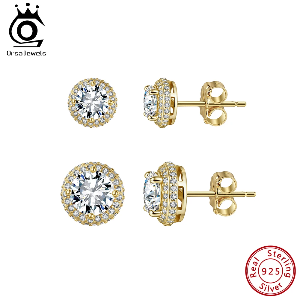 Фото Серьги-гвоздики ORSA JEWELS из стерлингового серебра 925 пробы с муассанитом D Color VVS, элегантные и вневременные украшения для женщин MOE11 №2