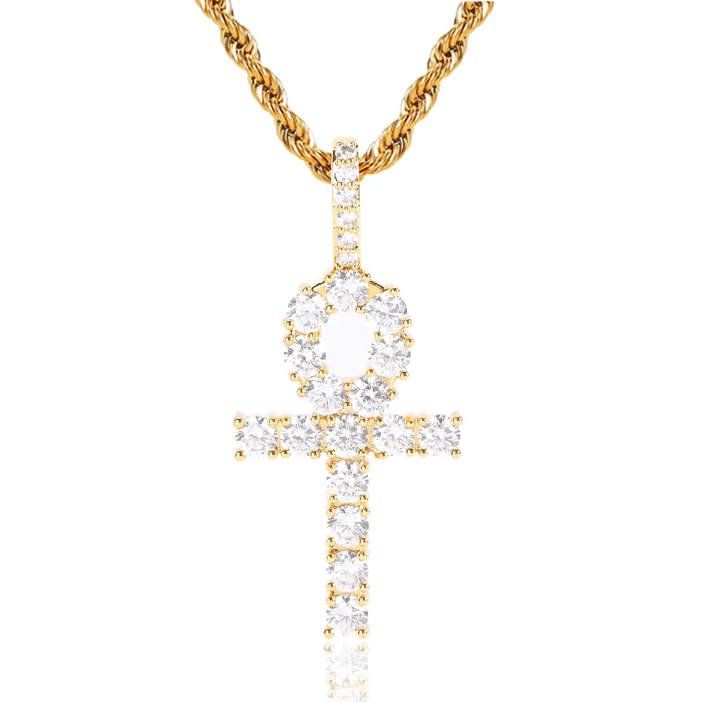 

2022 New Arrivals Best Sale HipHop Cross Necklace Micro Inlay Zircon Solid Anka Zircon Braid Chain Necklace
