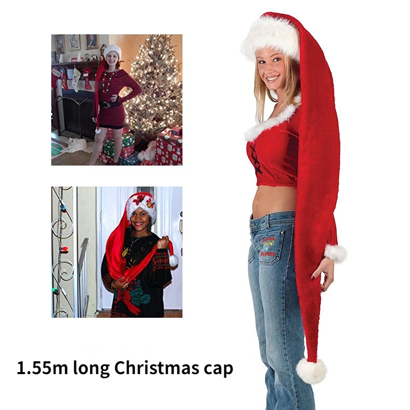 

Long Christmas Hat For Adult Children Baby Plush Red Santa Claus Cap New Year Merry Christmas Home Xmas Party Supplies Decor Hat