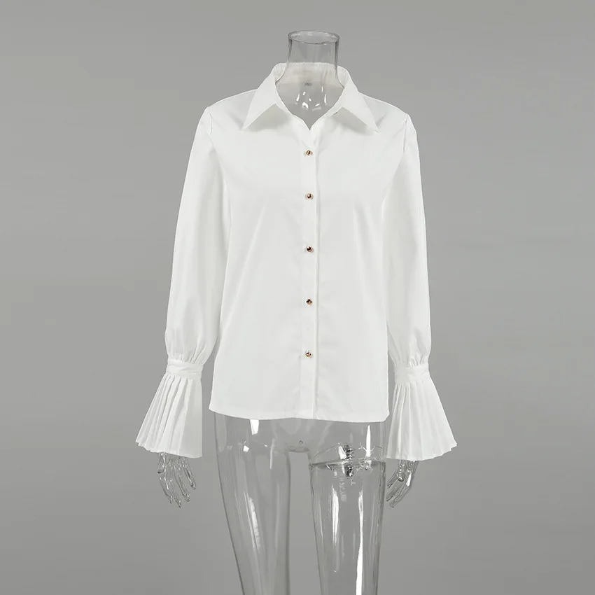 Женская приталенная рубашка с отложным воротником элегантная белая блузка