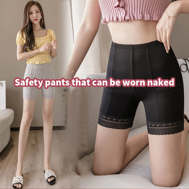 

Safety pants Women's slim fit thin summer new cotton belt pocket high waist large size 200 catties high elasticity breathable 3