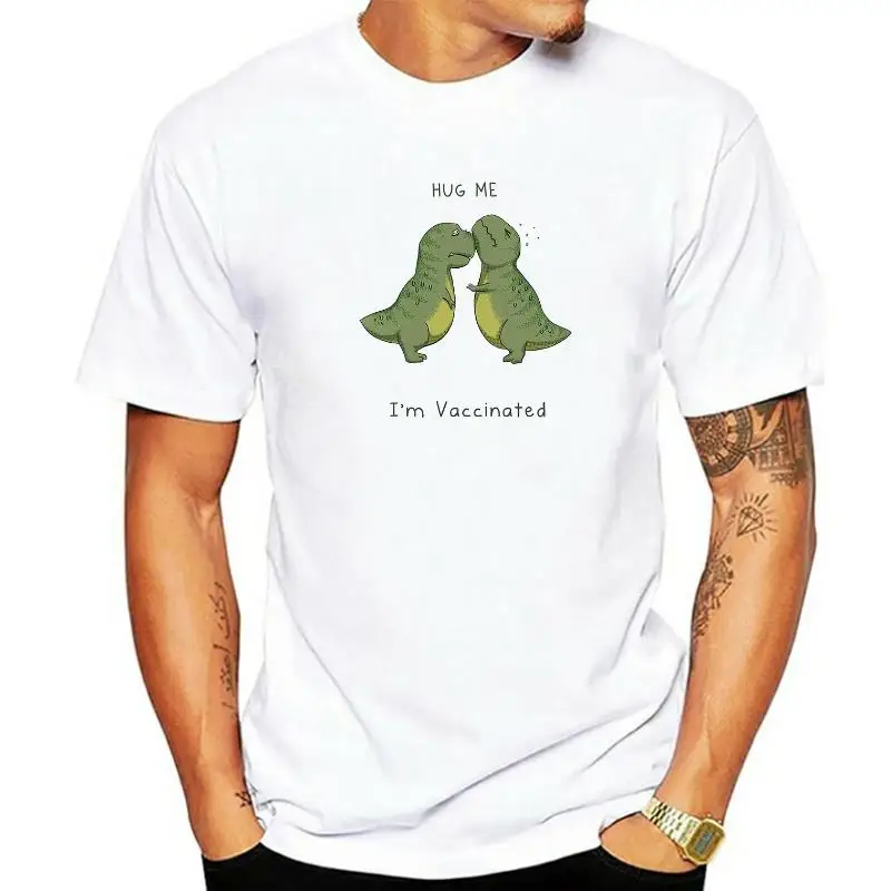 Милая забавная футболка T-Rex Hug Me I Am Vaccinated мужская летняя новая белая повседневная