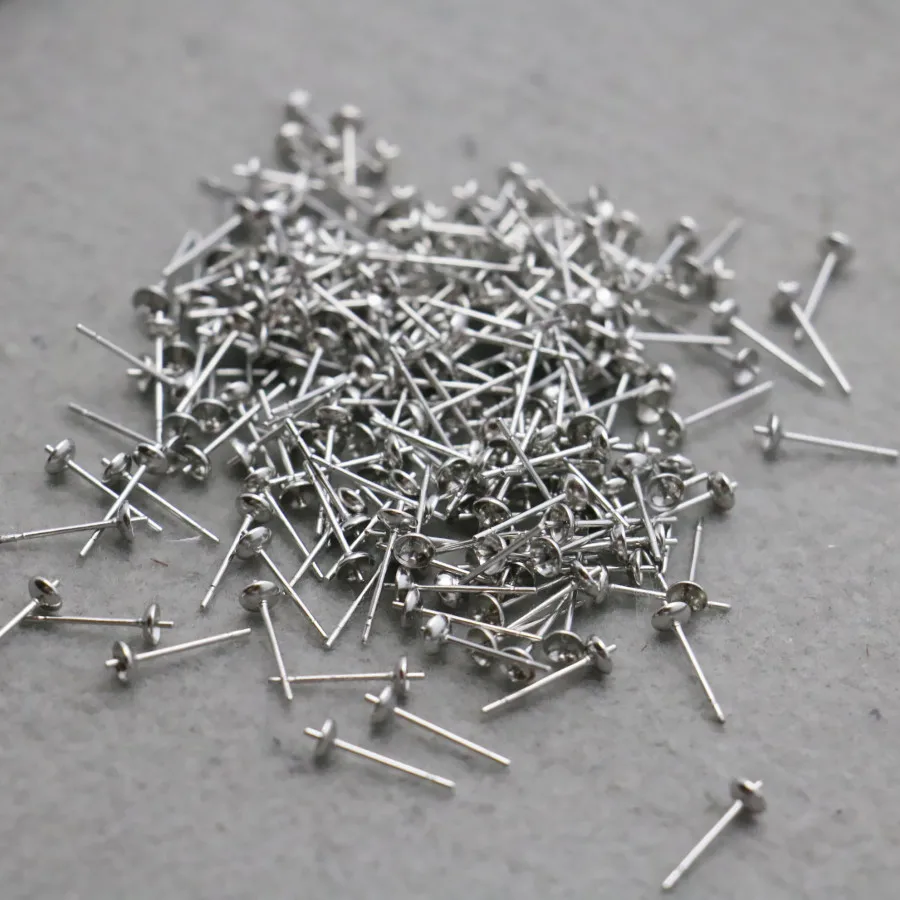

100PCS Accessory Buttons Hardware Fittings for Diy Machining Metal Parts Pins Flat Needle Silver-plateEarrings Bracelet 14x4MM