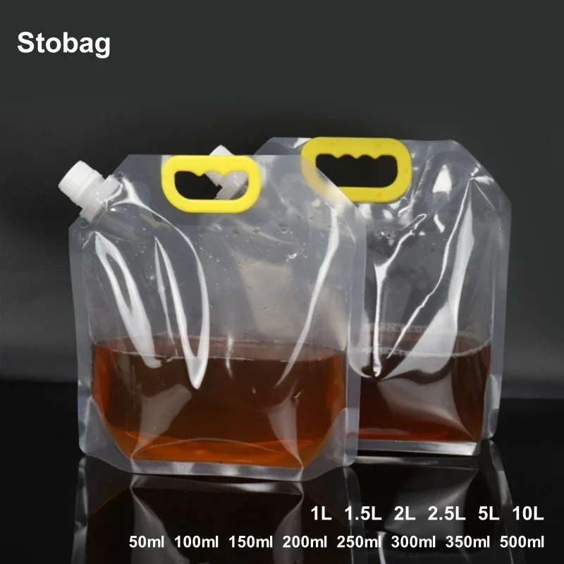 Прозрачные большие пакеты StoBag для упаковки жидкостей пластиковая ручка питья