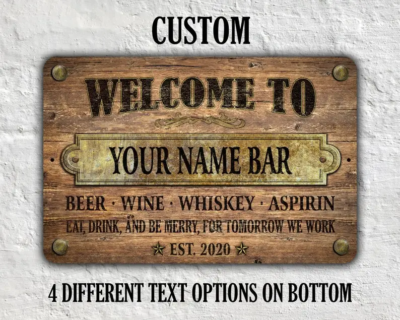 

Personalized Wood Look Metal Bar Sign VintageStyle