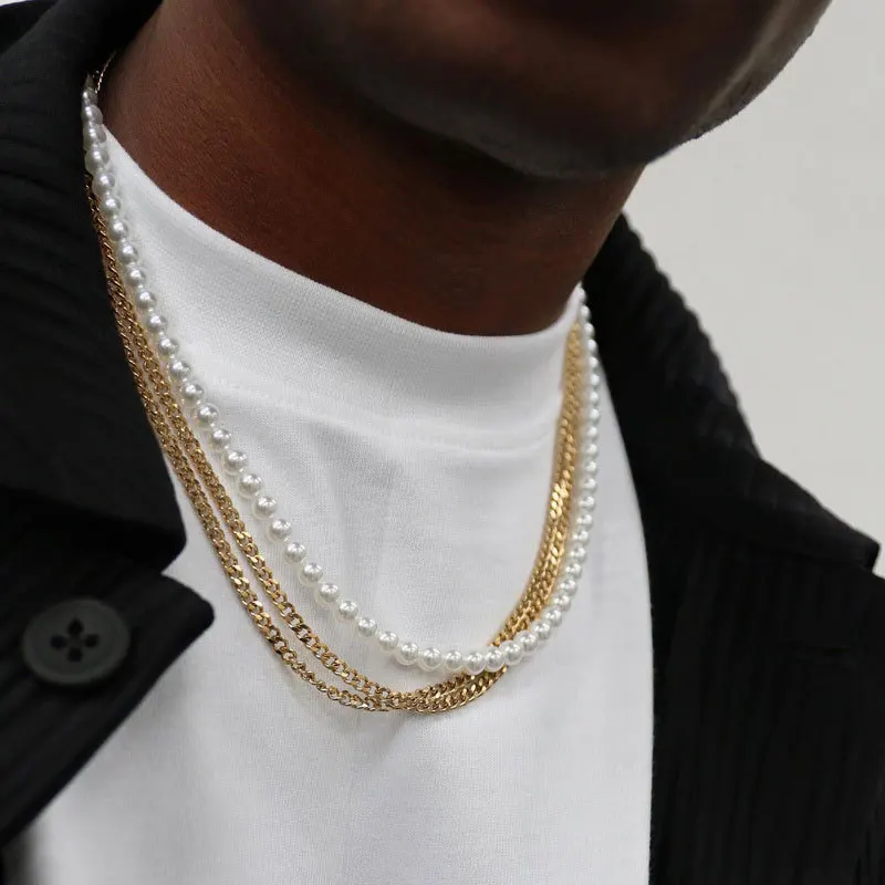 

2022 New Trendy Imitation Pearl Necklace Men Temperament Handmade Strand Bead Pearls Necklace For Women Jewelry Stackable Choker