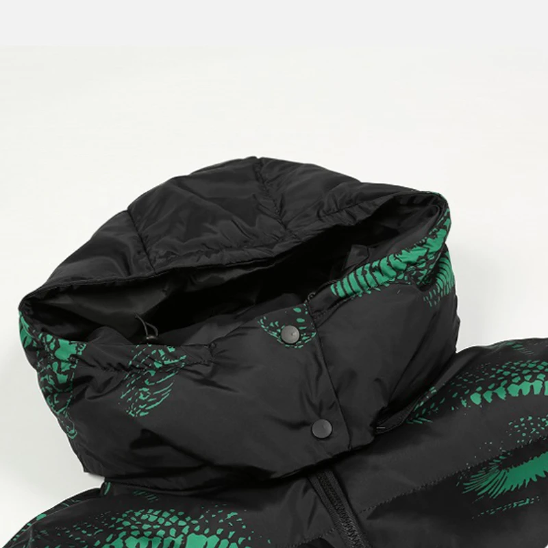 Hip Hop Hooded Parka Jacket Streetwear Men Snake Print Windbreaker Harajuku 2022 Winter Cotton Padded Jacket Coat Puffer Outwear