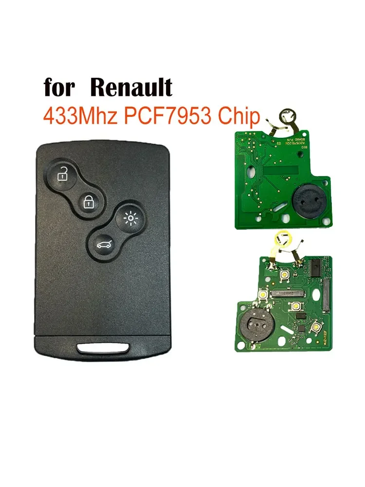 

Смарт-карта Автомобильный ключ 4 кнопки PCF7945/PCF7953 4A чип 433 МГц для Renault Clio 4 Captur Пассивный бесключевой пульт дистанционного управления