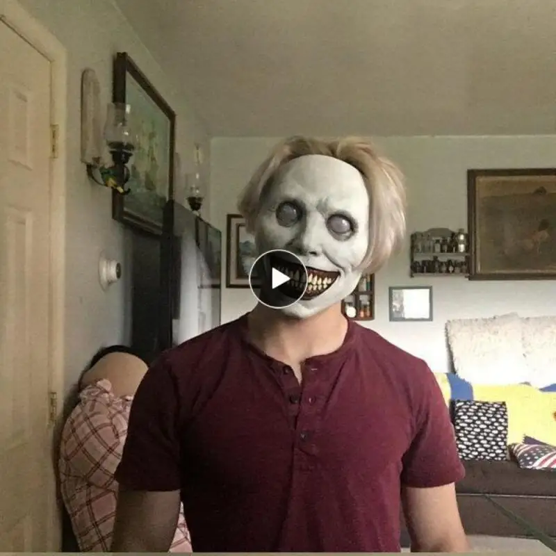 

Halloween Evil Mask Helmet Shield Horror Mask COS Exorcist Smile White Face White Eyes Demon Mask Cover Automobile Accessories