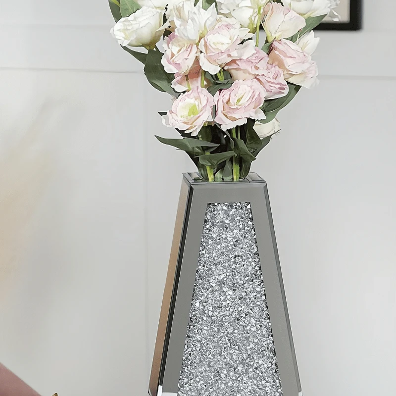 

Mirrored Flowers Vase- Crushed Diamond Glass Vase, Vases for Centerpieces Home Decor, 15 inch Tall