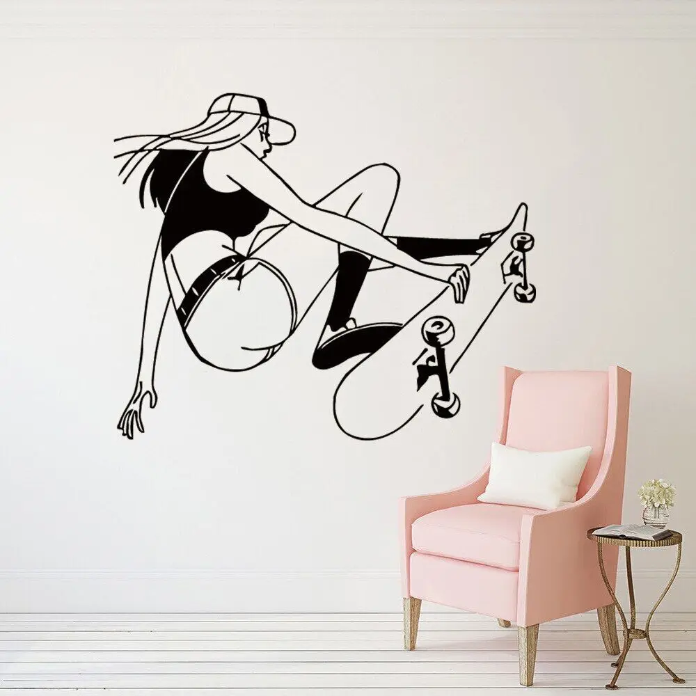 

Wall Stickers Skating Removable Vinyl Decals Skateboard Girls Snowboarding Murals Bedroom Children's Room Decor Poster DW13534