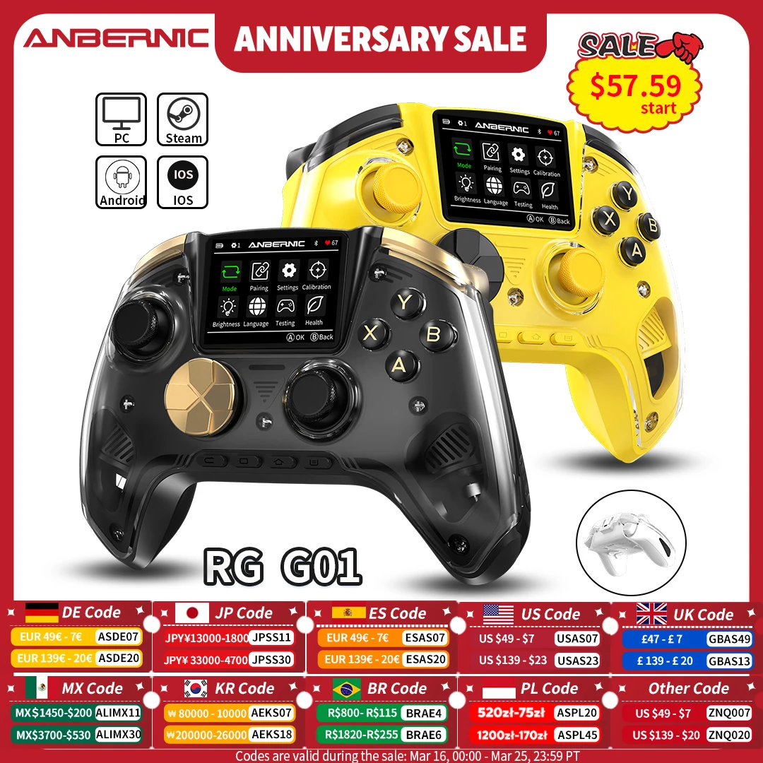 Фото Игровой контроллер ANBERNIC RG G01 для ретро-игр с датчиками Холла, Bluetooth/проводной/беспроводной геймпад XBOX для ПК, Android, iOS, Steam, Linux №1