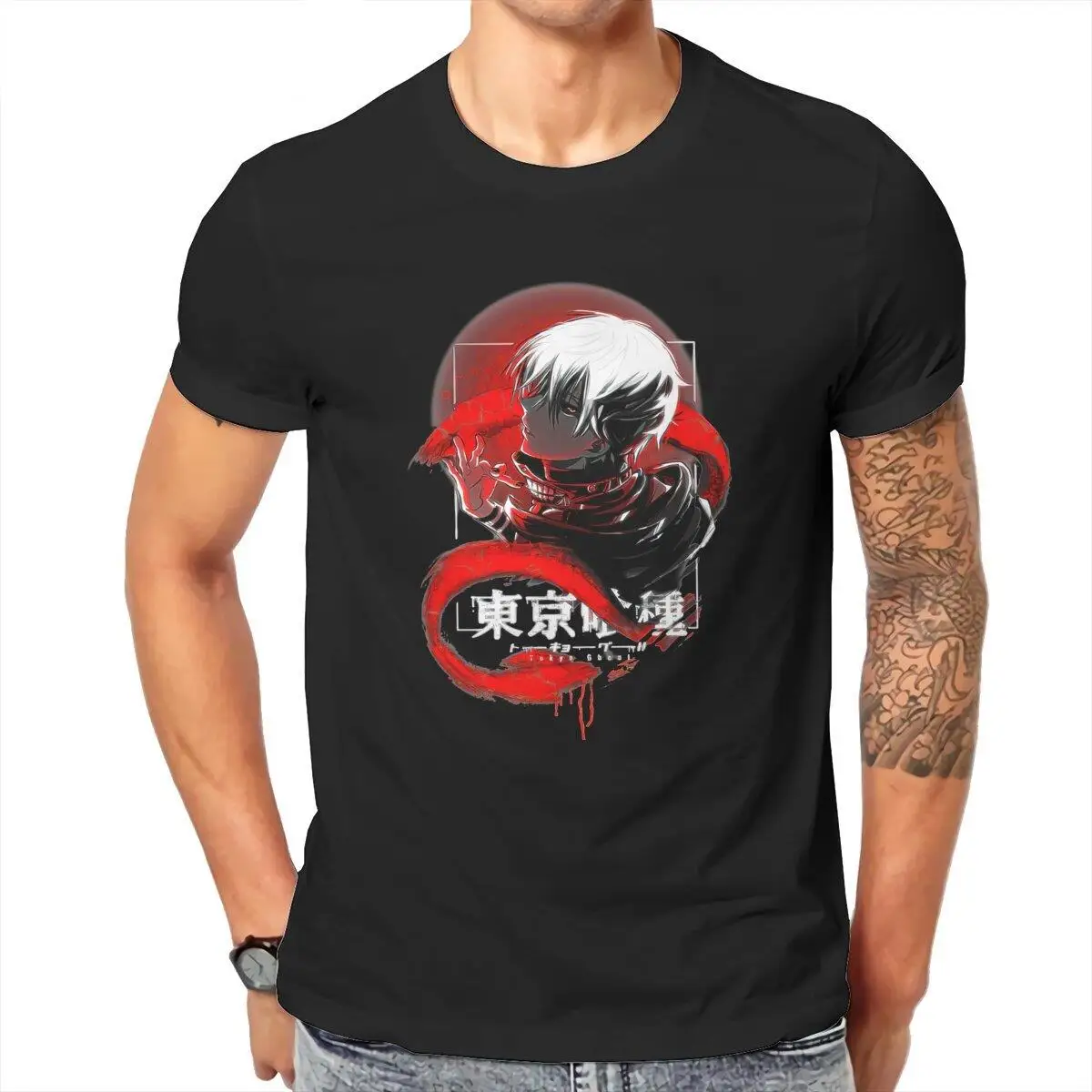 Tokyo Ghoul Anime  Men's T Shirts  Humor Tees Short Sleeve Round Neck T-Shirt Pure Cotton Gift Idea Clothing