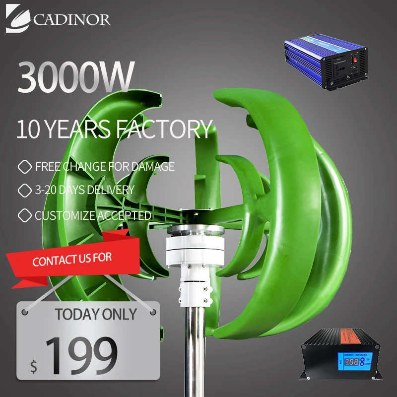 

Maglev Low Speed Vertical Wind Turbine System Power Plant 3000W Lantern Free Energy Home Use With MPPT Controller