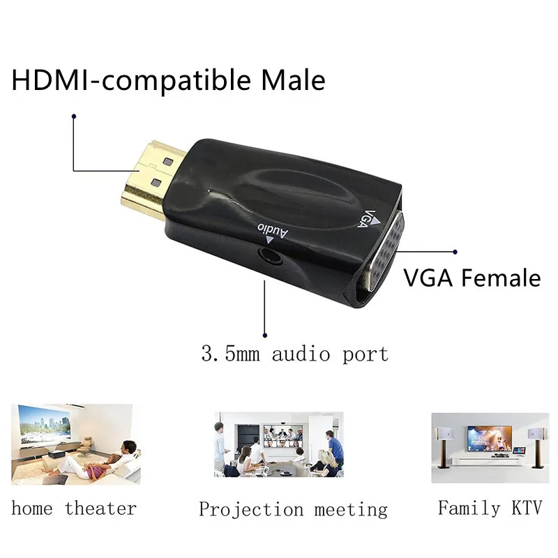 Адаптер HDMI-совместимый со штекером на гнездо VGA преобразователь аудиокабеля HD 1080P