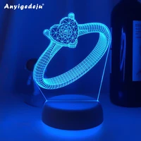 newest romantic 3d night lamp diamond ring hologram acrylic laser engrave nightlight for adult bedroom decoration atmosphere led