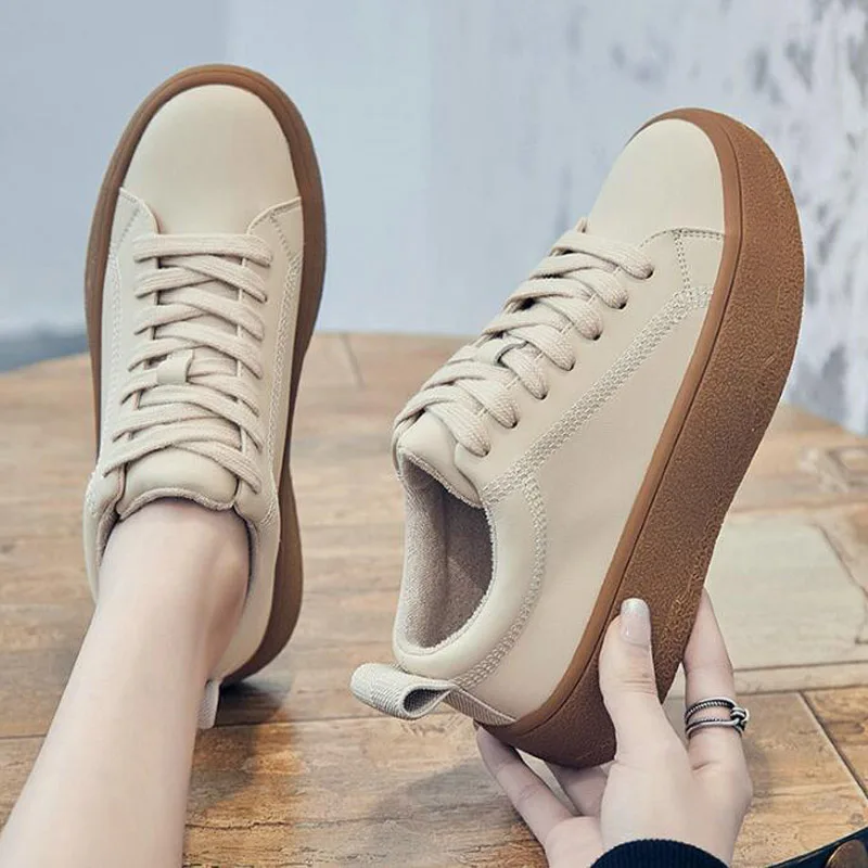 GCYCG Brand White Sneakers Women Flat Platform Shoes Spring Autumn Casual Round Toe Breathable Sports Shoes Ladies