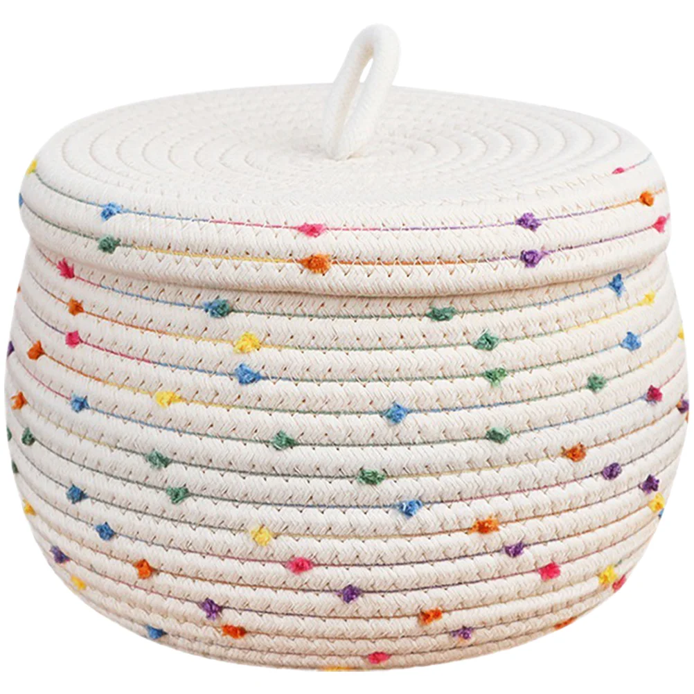 

Basket Storage Baskets Rope Woven Cotton Desktop Lid Organizer Snack Bin Blanket Sundries Laundry Toy Holder Hamper Lidded