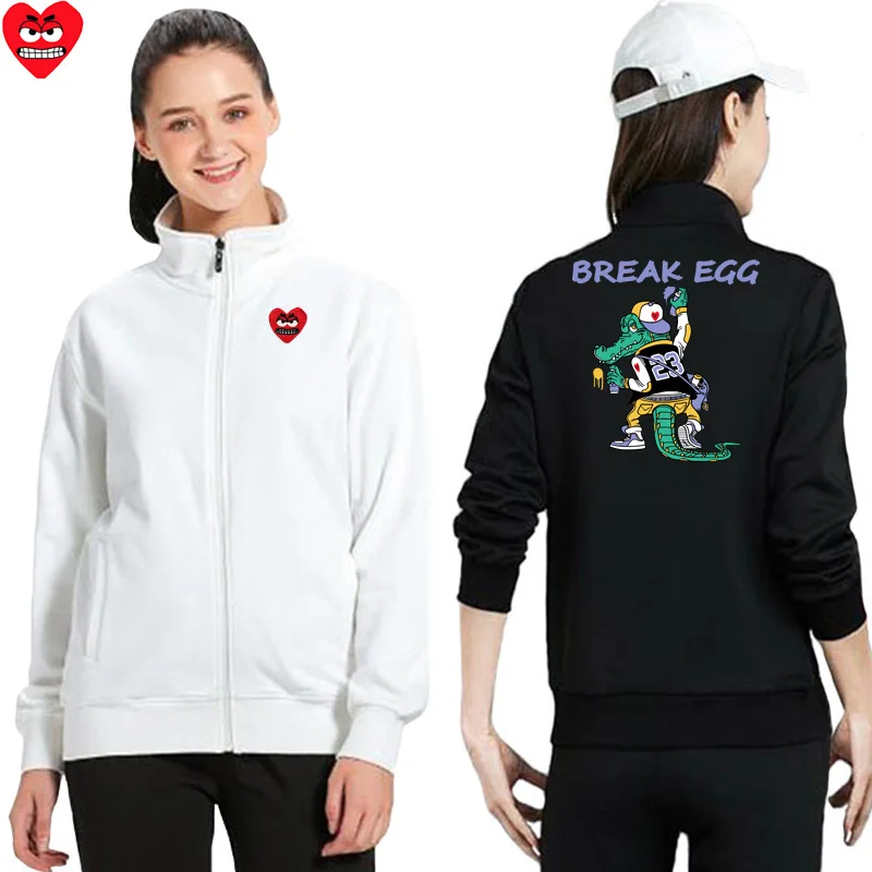 Женская хлопковая куртка Break Egg Повседневная осенняя с вышивкой в виде сердечек
