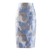 phoebe hz high waist jacquard embroidery vintage blue elegant half body skirt women fashion tide new spring autumn 2022